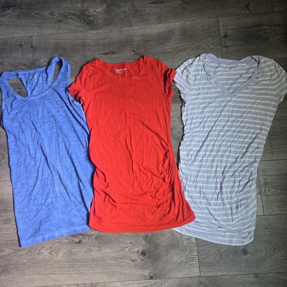 Lot of 3 Gap Liz Lange Maternity Tops XS Ruched Tee Striped V Neck Racerback